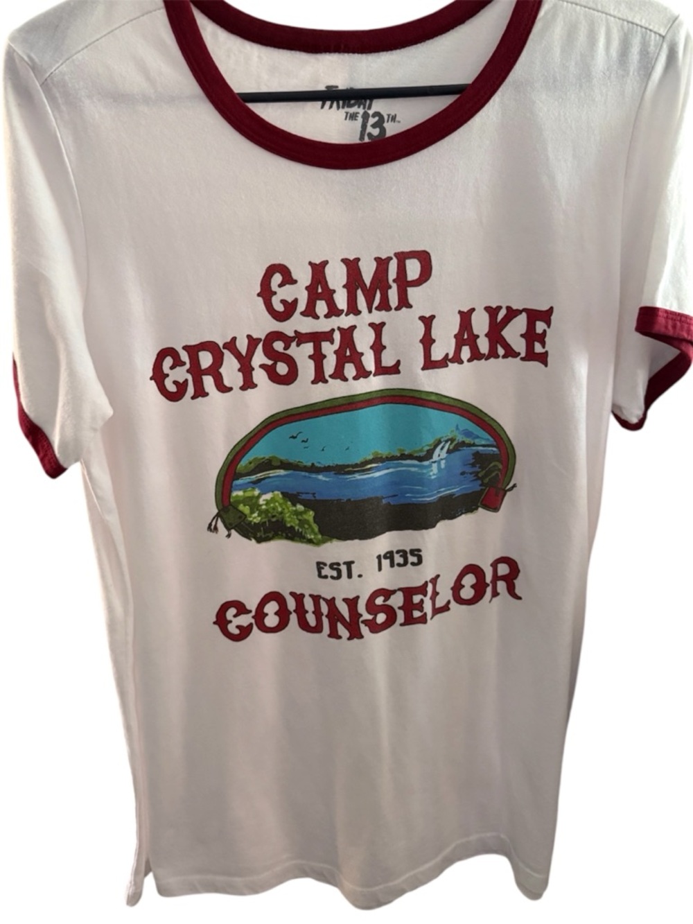 Camp Crystal Lake Counselor Ringer Tee - White with Red Trim